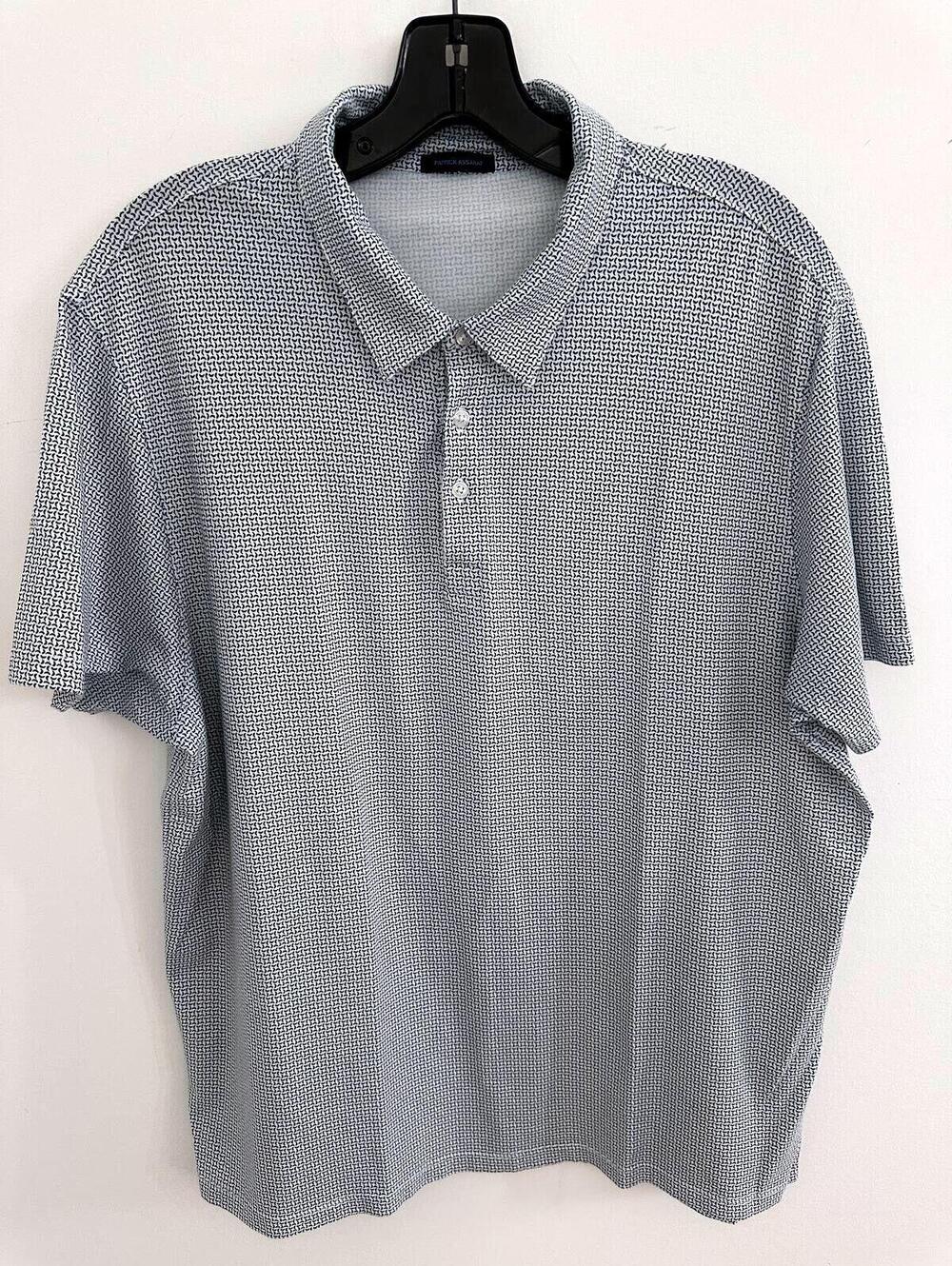 Patrick Assaraf Blue Geometric Print  Men's Short Sleeve Polo Shirt - M EUC